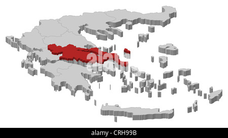 Politische Karte von Griechenland mit den mehrere Staaten wo Zentralgriechenland markiert ist. Stockfoto