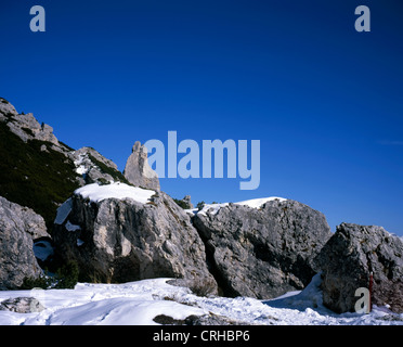 Rock-Formation hängen unter dem Langkofel, Langkofel von oben den Passo Sella, Sellajoch Wolkenstein Dolomiten Italien Stockfoto