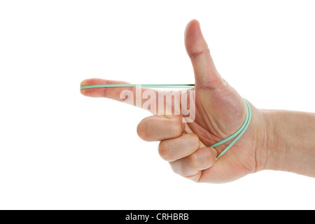 Gummiband shooting mit weißem Hintergrund Stockfoto