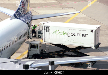 Düsseldorf, Deutschland, am Flugzeugabfertigung auf der Flucht Stockfoto