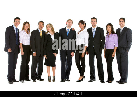 große Gruppe lächelnder Geschäftsleute nebeneinander stehen Stockfoto