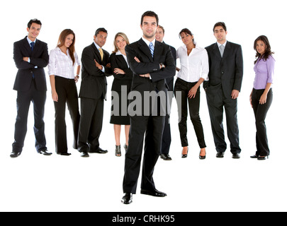 junge selbstbewusste Geschäftsmann stand vor seinem team Stockfoto