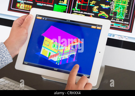 Architekt Anwendung iPad CAD-Computer Aided Design, Modell 3D Layout-Design des neuen Hauses Stockfoto