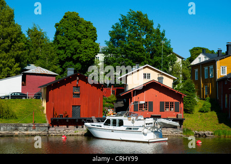 Ranta-aitat, Holzhäuser am Fluss Porvoonjoki Altstadt Porvoo Uusimaa Provinz Finnland Nordeuropa Stockfoto