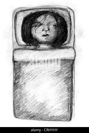 Mädchen im Bett liegend Stockfoto