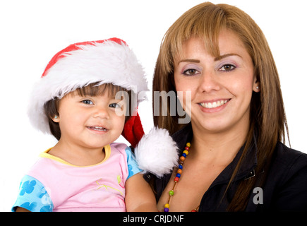 Baby Santa und ihrer Mutter lächelnd Stockfoto