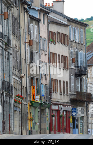Reihe von Häusern, Franche-Comte, Jura, Salins-Les-Bains, Frankreich Stockfoto