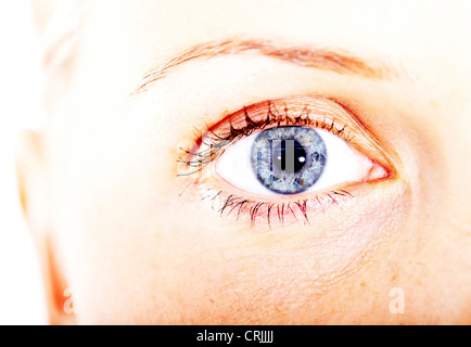 schöne blaue Augen hautnah über Stockfoto