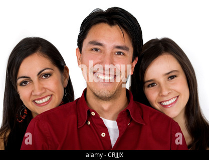 junger Mann mit zwei Freundinnen Stockfoto