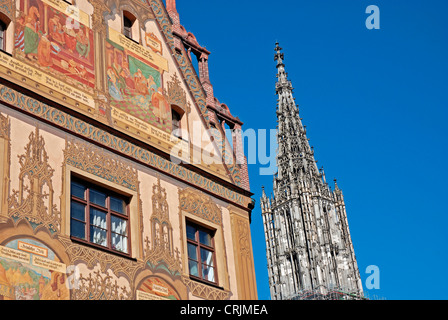 Rathaus und Dom, Deutschland Ulm, Baden-Württemberg, Ulm Stockfoto