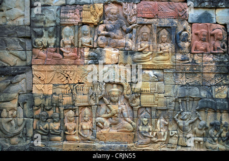 Reliefs am Elefanten-Gates auf den Tempel Komplex Angkor Wat, Kambodscha Stockfoto