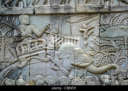 Reliefs am Bayon in der Nähe der Tempel Komplex Angkor Wat, Kambodscha Stockfoto