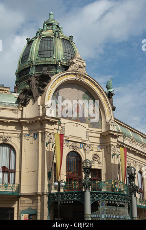 Elk188-1785v Tschechien, Prag, Gemeindehaus, 1906-12, außen mit Jugendstil-Mosaik Stockfoto