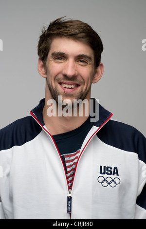 Schwimmer Michael Phelps bei den Team USA Media Summit in Dallas, Texas im Vorfeld der Olympischen Spiele 2012 in London. Stockfoto