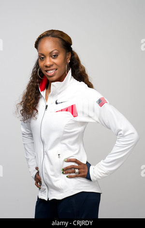 Sprinter Sanya Richards-Ross auf das Team USA Media Summit in Dallas, Texas im Vorfeld der Olympischen Spiele 2012 in London. Stockfoto