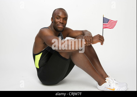 USA-t-400-Meter-gold-Medaillengewinner LaShawn Merritt stellt bei der USOC Media Summit Dallas, TX vor den Olympischen Spielen 2012 in London Stockfoto