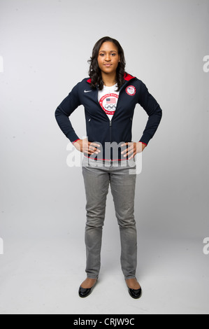 Basketball-Spieler Maya Moore stellt bei dem Team USA Media Summit in Dallas, Texas im Vorfeld der Olympischen Spiele 2012 in London. Stockfoto