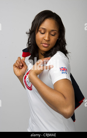 Basketball-Spieler Maya Moore stellt bei dem Team USA Media Summit in Dallas, Texas im Vorfeld der Olympischen Spiele 2012 in London. Stockfoto