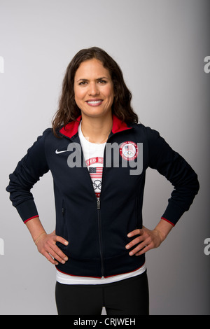 Amerikanische weibliche Volleyball-Spieler Logan Tom beim Team USA Media Summit in Dallas, Texas im Vorfeld der Olympischen Spiele 2012 in London Stockfoto