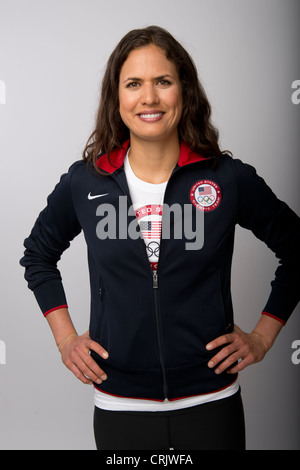 Amerikanische weibliche Volleyball-Spieler Logan Tom beim Team USA Media Summit in Dallas, Texas im Vorfeld der Olympischen Spiele 2012 in London Stockfoto