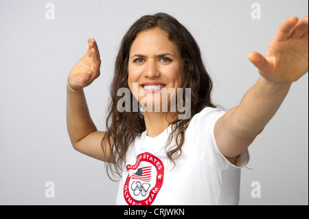 Amerikanische weibliche Volleyball-Spieler Logan Tom beim Team USA Media Summit in Dallas, Texas im Vorfeld der Olympischen Spiele 2012 in London Stockfoto