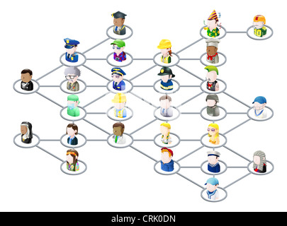 Grafik von einem Netzwerk von Menschen, die miteinander verknüpft wie in sozialen Netzwerken oder auf dem Netz im Allgemeinen Stockfoto