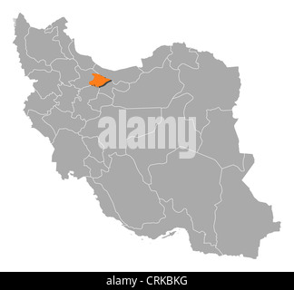 Politische Karte des Iran mit den verschiedenen Provinzen, wo Alborz markiert ist. Stockfoto