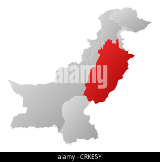 Politische Karte von Pakistan mit den verschiedenen Provinzen Punjab wo markiert ist. Stockfoto