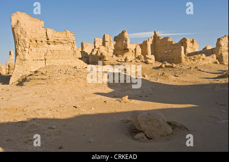 Ein Blick auf einen Teil der alten Stadt Jiaohe, befindet sich etwa 10km westlich von Turpan Stadt in China. Stockfoto