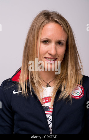 Sailer Anna Tunnicliffe beim Team USA Media Summit in Dallas, TX im Vorfeld der Olympischen Spiele 2012 in London. Stockfoto