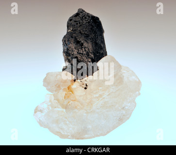 Wolframit/Hubnerite (Mangan Eisen tungstate) auf jacare Quarz Matrix (Brasilien) Stockfoto