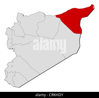 Politische Karte von Syrien mit den mehrere Provinzen, wo Al-Hasakah markiert ist. Stockfoto