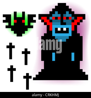 Pixel-Vampir-Fledermaus und Kreuz set Stockfoto