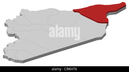 Politische Karte von Syrien mit den mehrere Provinzen, wo Al-Hasakah markiert ist. Stockfoto