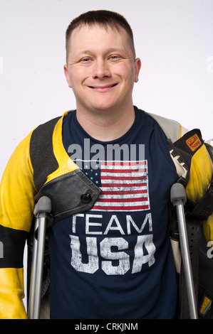 Paralympic Soldat schießen Athlet Josh Olson auf das Team USA Media Summit im Vorfeld der Olympischen Spiele 2012 in London Stockfoto