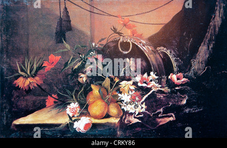 Jean-Baptiste Monnoyer – Stillleben mit Blumen und Früchten Stockfoto