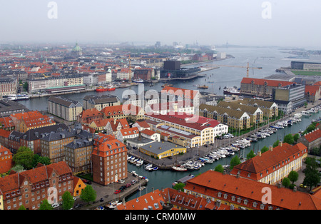 Luftaufnahme von Kopenhagen von oben von der Kirche unseres Erlösers Stockfoto