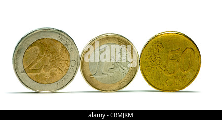 drei Euro-Münzen eine zwei und fünfzig Cent Stockfoto