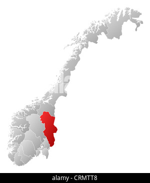 Politische Karte von Norwegen mit den Countys, wo Hedmark markiert ist. Stockfoto