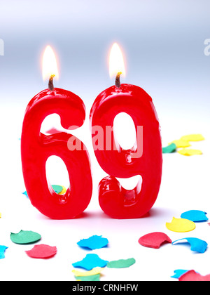 Geburtstag Kerzen zeigen Nr. 69 Stockfoto