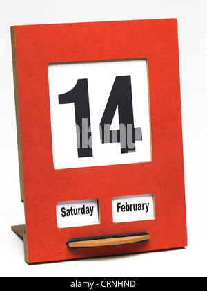 Ein Tischkalender zeigt Samstag, 14 Februar Stockfoto