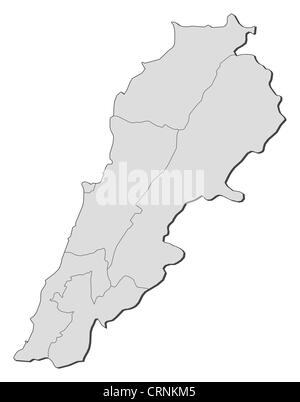 Politische Karte des Libanon mit den verschiedenen Provinzen. Stockfoto