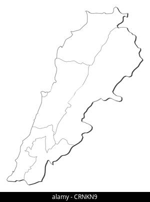 Politische Karte des Libanon mit den verschiedenen Provinzen. Stockfoto