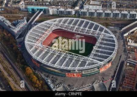 Luftaufnahme der Emirates Stadium, Heimat des Premier League-Fußball-Nationalmannschaft Arsenal. Stockfoto