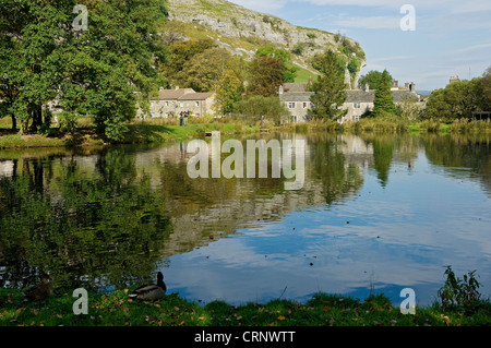 Fliegenfischen Sie in Kilnsey Park fliegen Fischerei in Wharfedale. Stockfoto