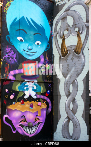 Graffiti in der Great Eastern Street im East End von London. Stockfoto
