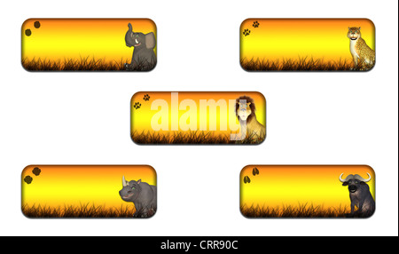 Beispiel für ein Paket von vier 4 verschiedene Safari thematische Banner/Header auf weißem Hintergrund Stockfoto
