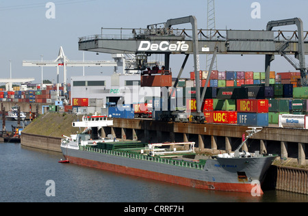 Container-terminal im Duisburger Hafen Stockfoto