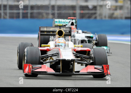 Narain Karthikeyan (IND) Im HRT F111 während des freien Trainings für den europäischen Formel 1 GP in Valencia, Spanien Stockfoto