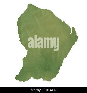 Alte grüne Papierkarte von Französisch Allan oder Guyana isoliert auf weißem Hintergrund Stockfoto